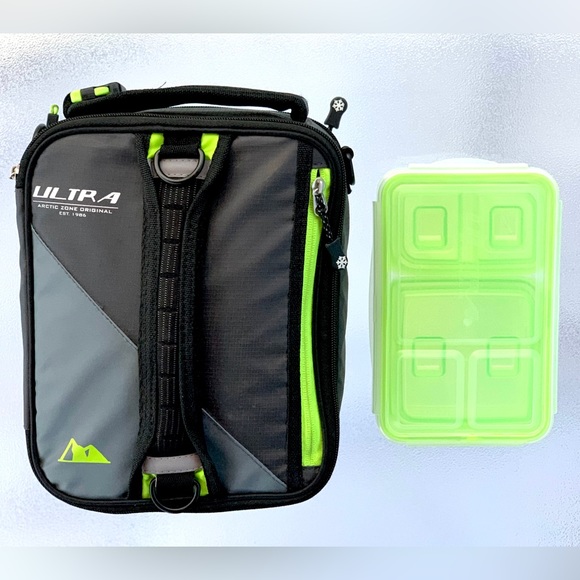 Arctic Zone Ultra Expandable Insulated Black/Green Lunch Pack & Food Containers - Picture 1 of 5